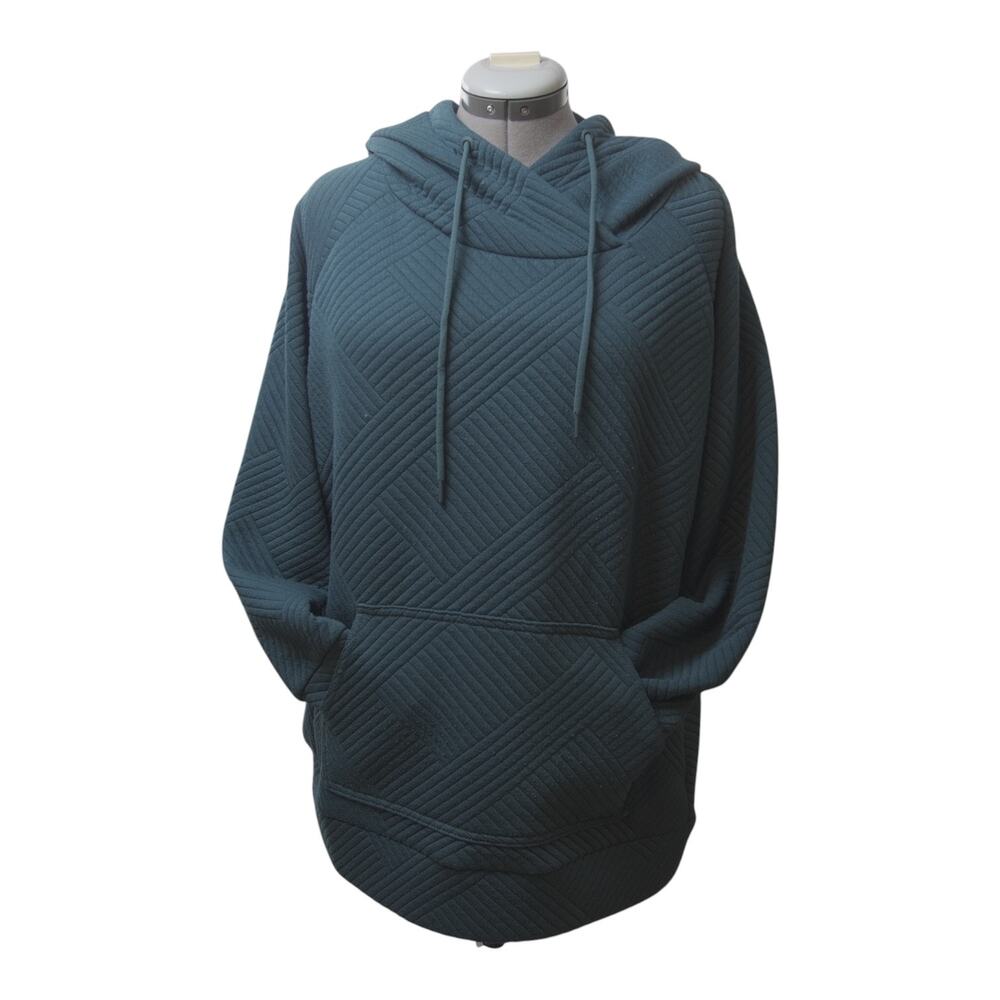 Green Tea XL Forest Green Geometric Ribbed Pullover Hoodie